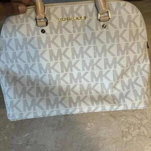Michael Kors White and Gray Satchel with Signature Monogram